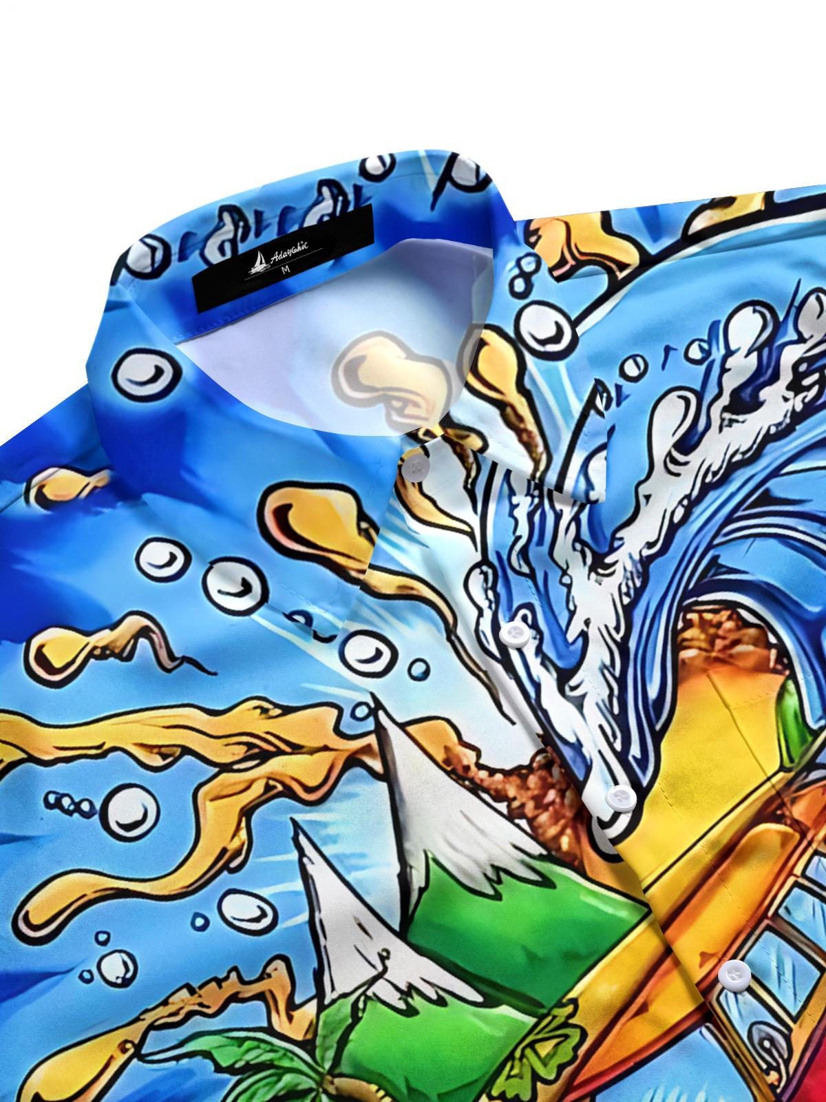 Hawaiian Ocean Car Print Men's Pocket Short Sleeve Shirts