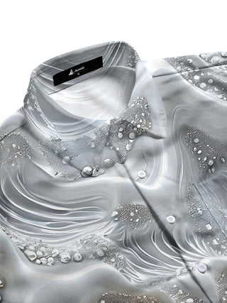 Men's abstract geometric print long sleeve shirt side view