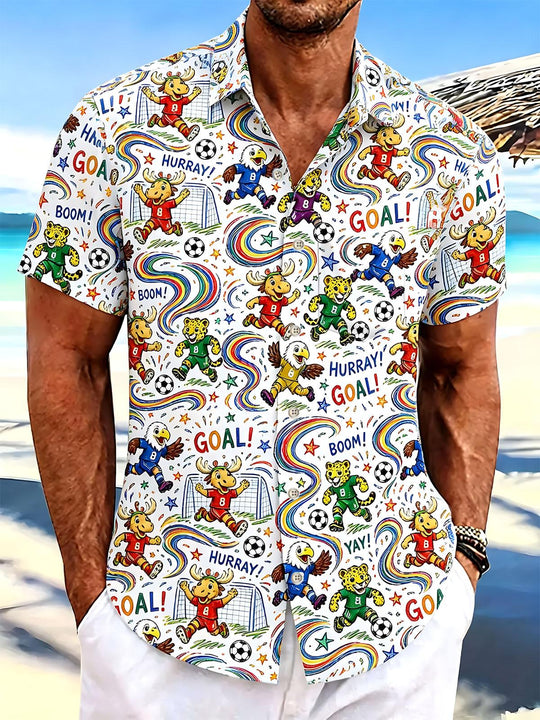 Funny Football Animal Print Men's Pocket Short Sleeve Shirts