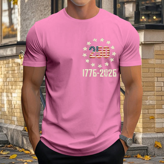 Men casual American flag print graphic tee lifestyle overhead view for Independence Day