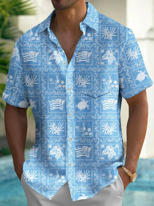 men's Hawaiian shirt front view tropical beach vacation