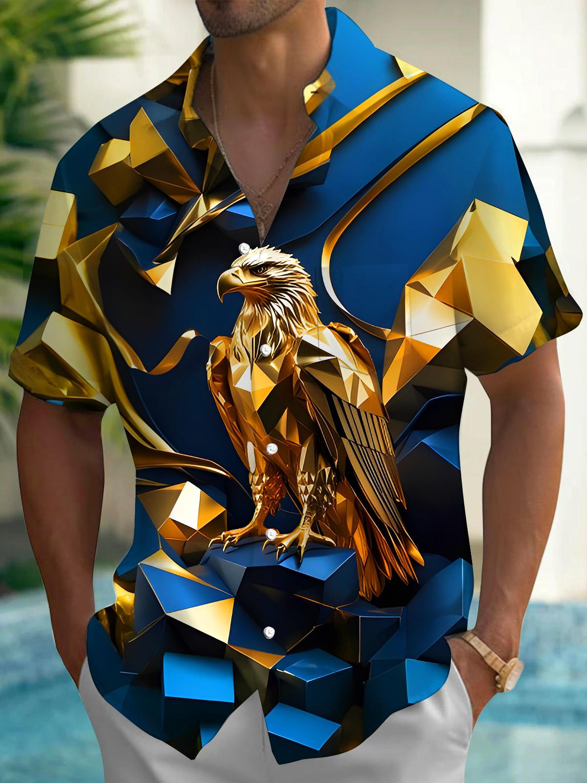 Art Golden Eagle Bird Geometry Men's Pocket Short Sleeve Shirts