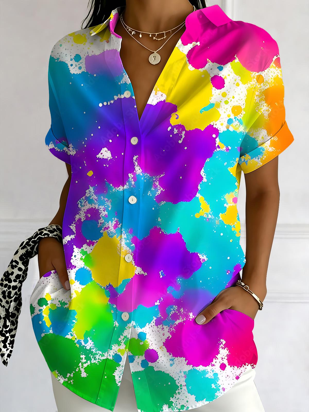 Tie Dye Print Women's Short Sleeve Shirts