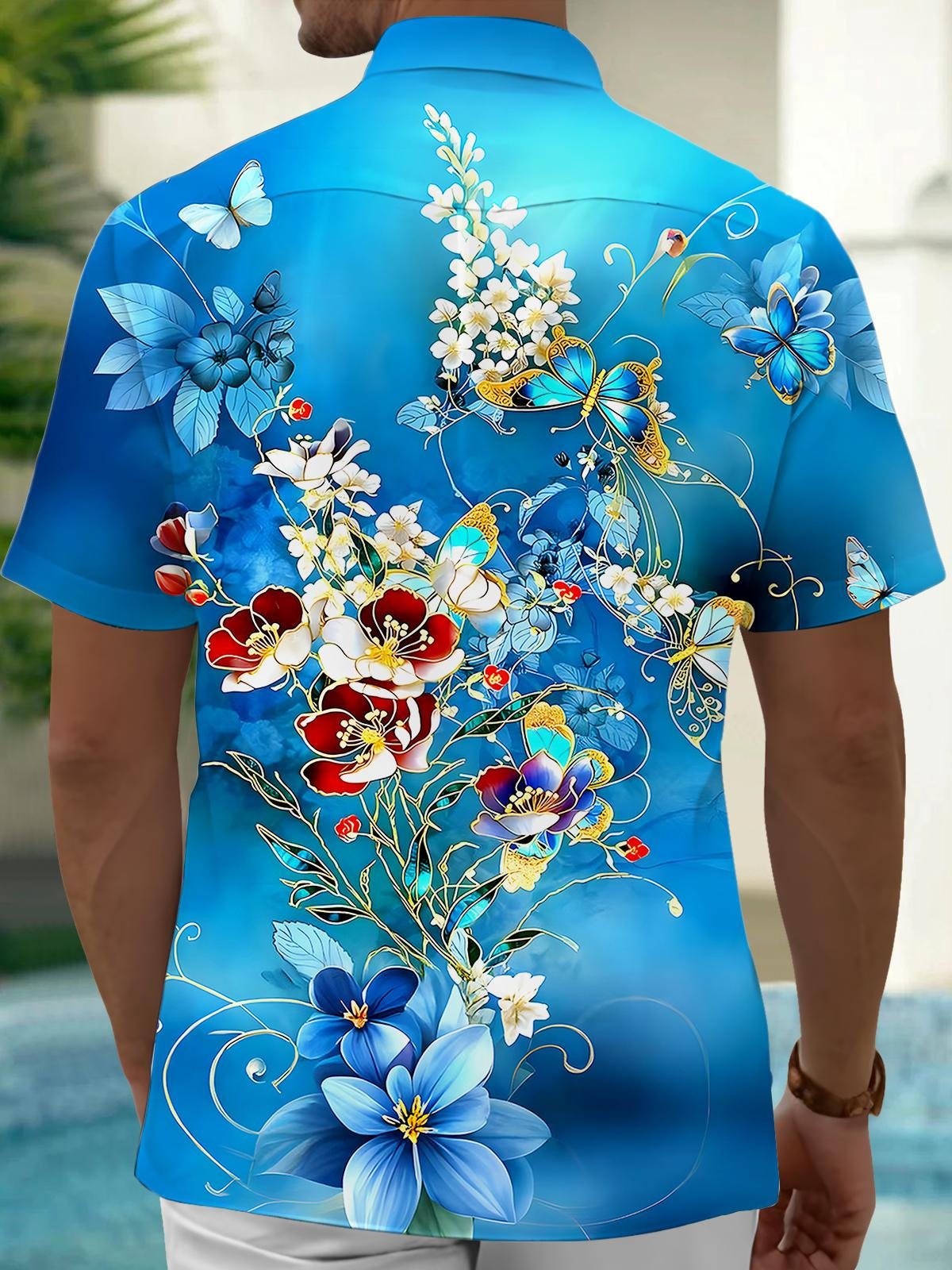 Floral Butterfly Men's Pocket Short Sleeve Shirts
