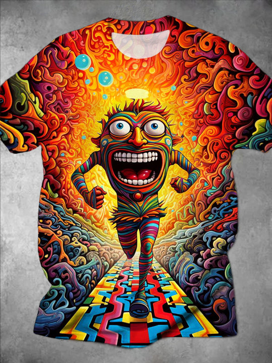 Men's fun cartoon print short sleeve graphic t-shirt front view