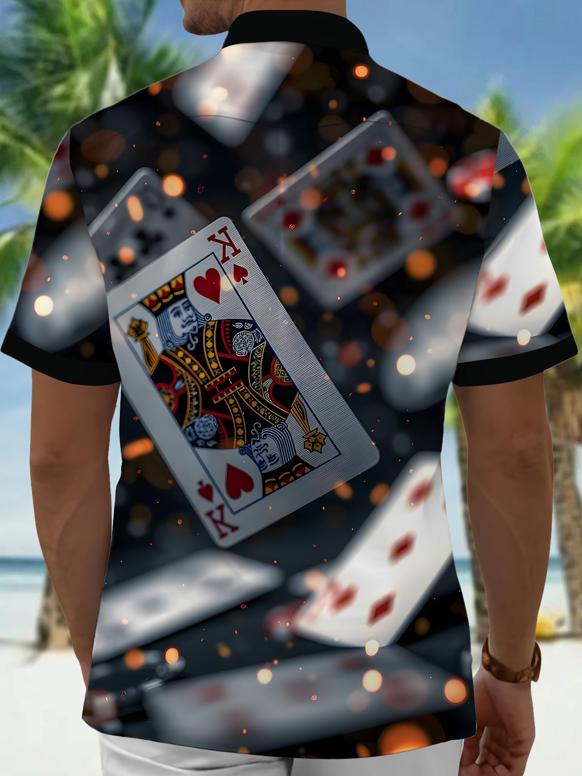 Poker Print Men's Pocket Short Sleeve Shirts