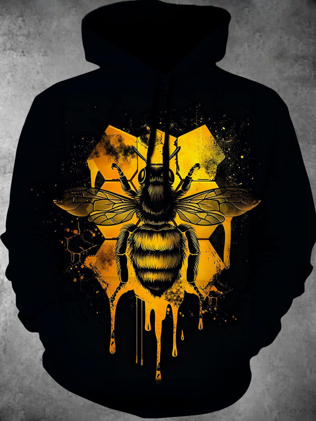 Men's bee graphic long sleeve pullover hoodie front view