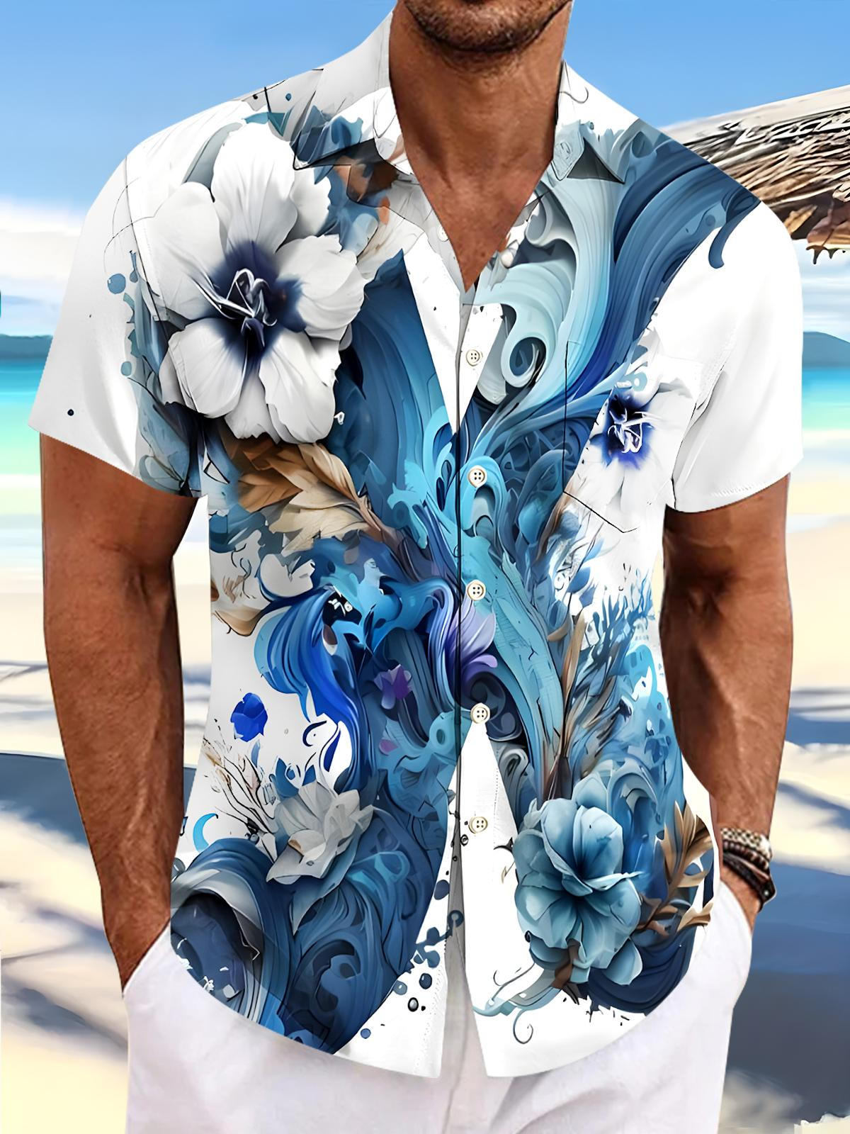 Floral Men's Pocket Short Sleeve Shirts
