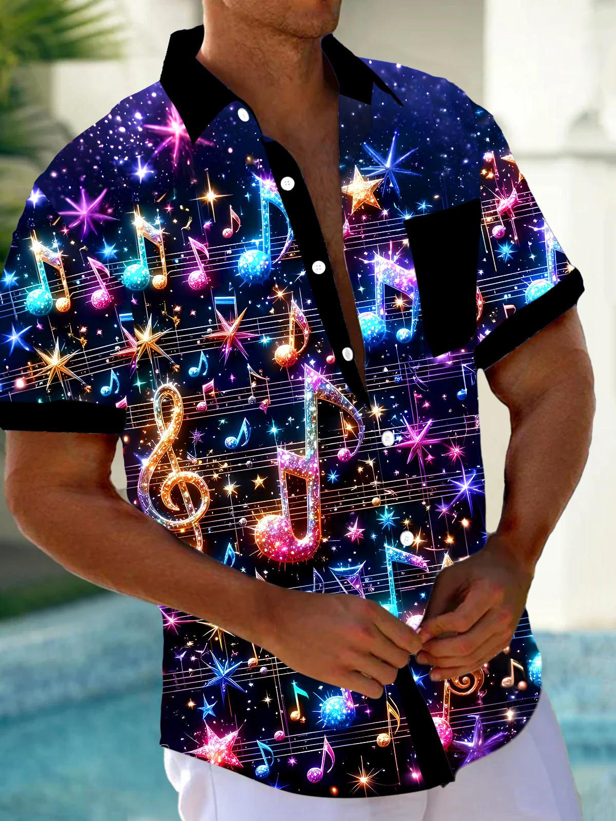 Musical Note Star Men's Pocket Short Sleeve Shirts