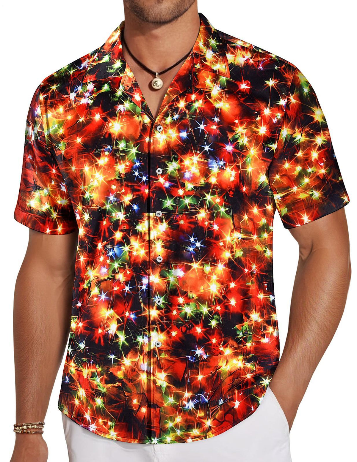 Adaychic Mens Christmas Shirt Christmas Neon Print Casual Button Down Holiday Shirt Short Sleeve Loose Tops for Everyday Wear relaxing
