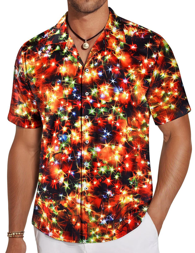 Adaychic Mens Christmas Shirt Christmas Neon Print Casual Button Down Holiday Shirt Short Sleeve Loose Tops for Everyday Wear relaxing