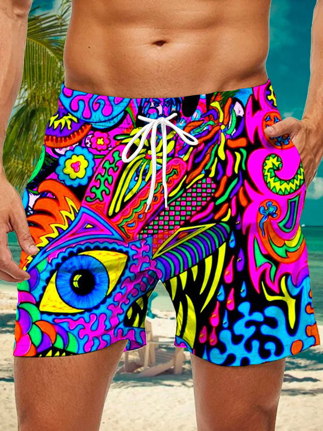 Men's abstract print casual shorts front view