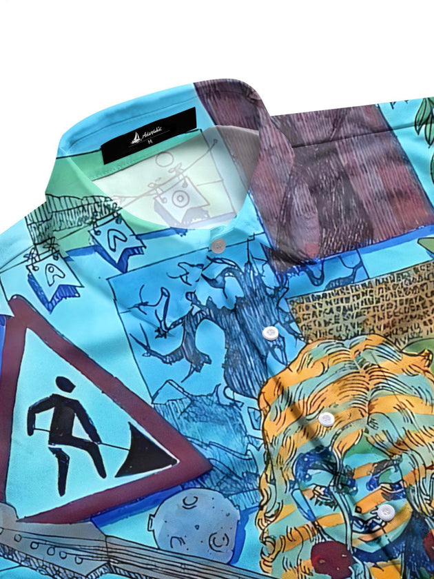 men's graphic art shirt side view
