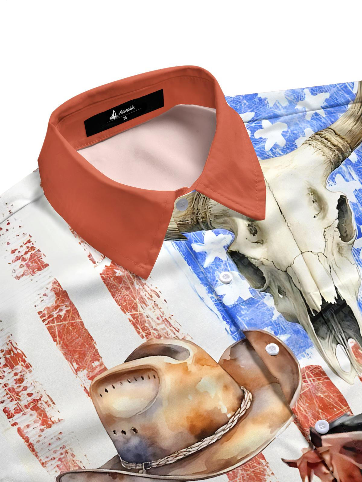 Men's patriotic USA print short sleeve shirt side view