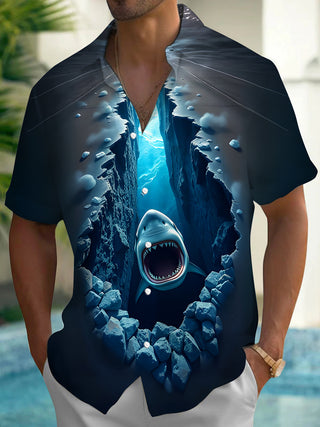 men's shark print shirt front view
