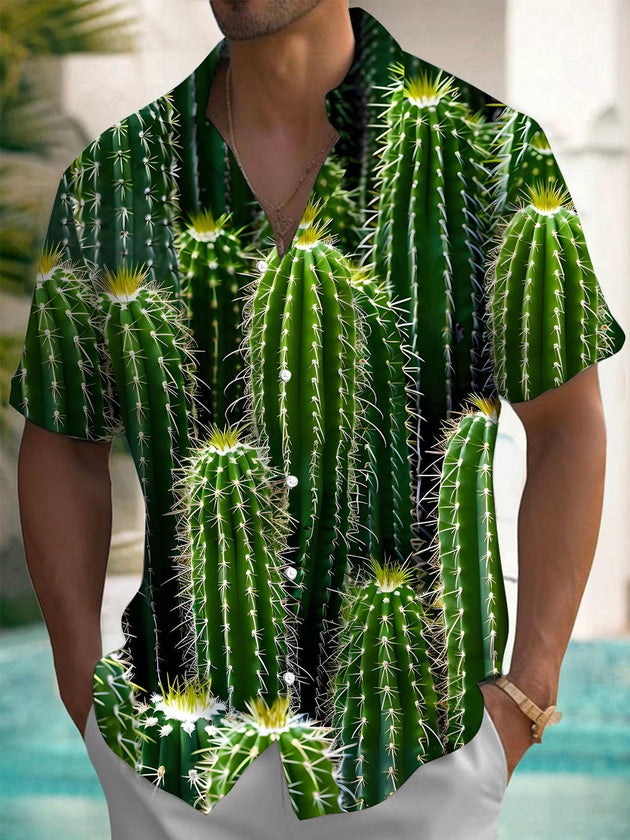 Men's cactus print pocket short sleeve shirt front view