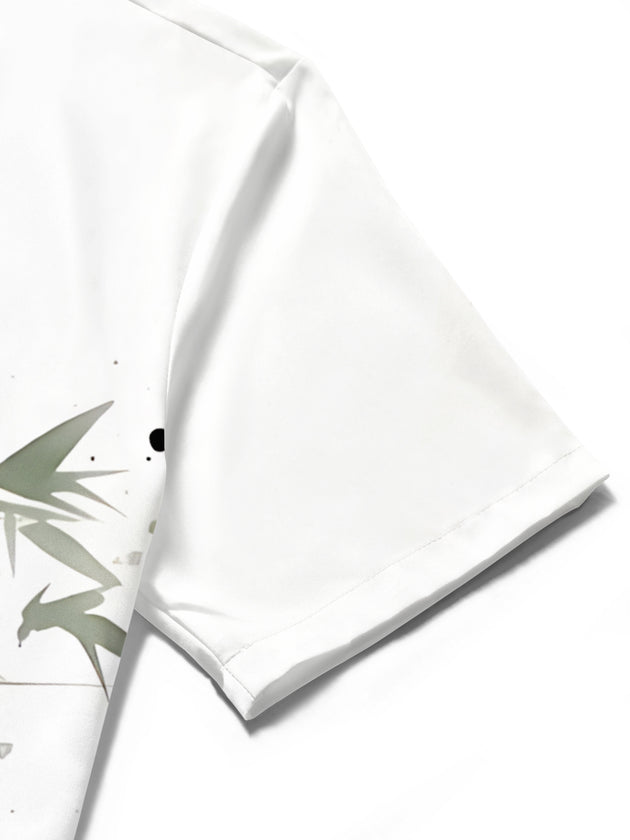 men's bamboo print pocket short sleeve shirt close-up detail