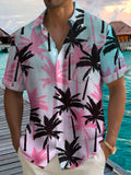 Hawaiian Coconut Tree Print Short Sleeve Men's Shirts With Pocket