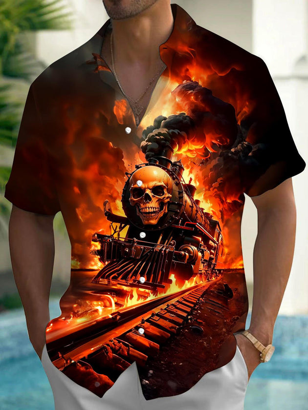 men's skull print shirt front view