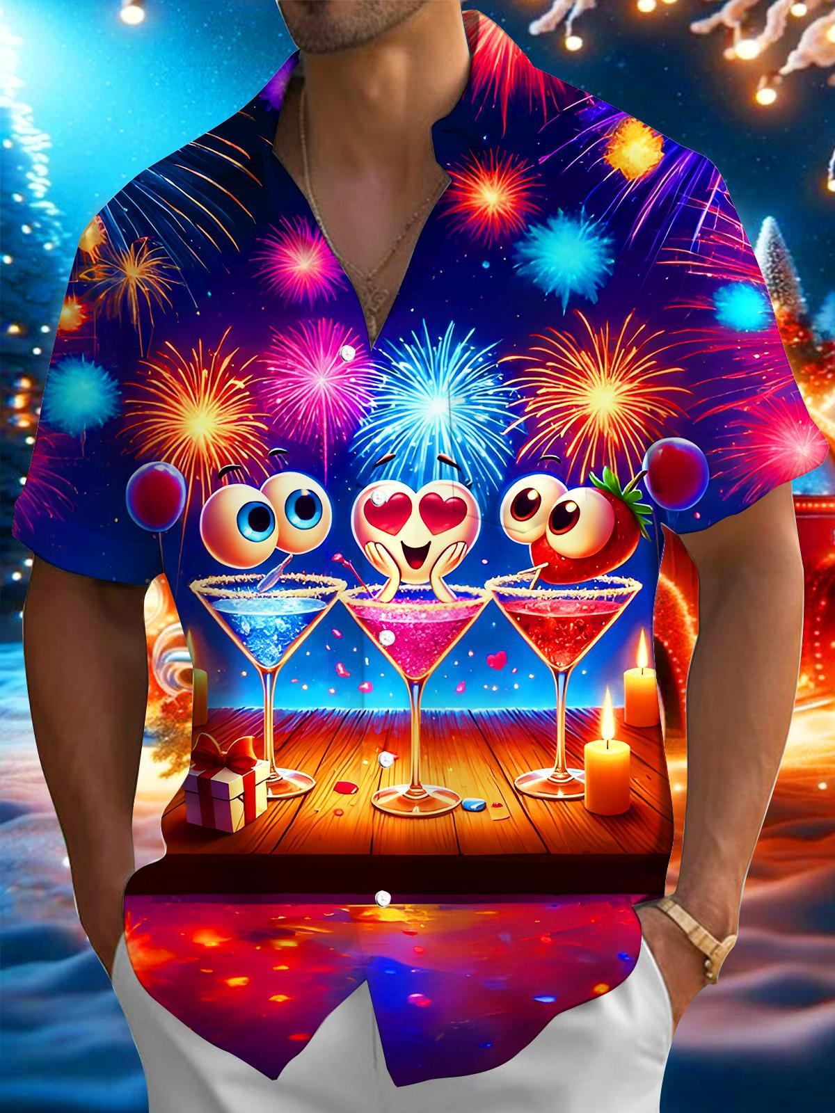 Fun Festive Eye Cocktail Fireworks Men's Pocket Short Sleeve Shirts