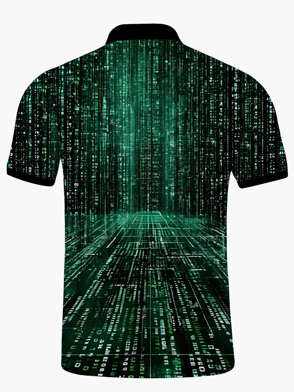 Code Print Men's Short Sleeve Button Polo Shirt