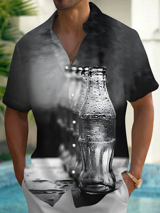 Men's blue bottle print short sleeve shirt front view