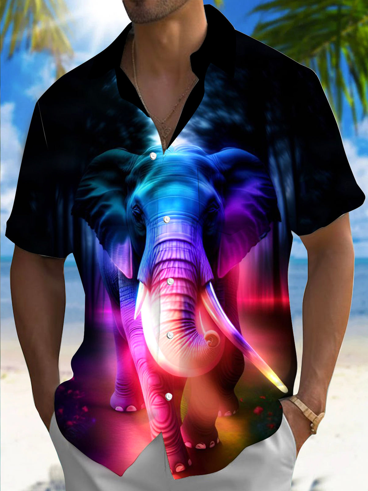 Elephant Print Men's Pocket Short Sleeve Shirts