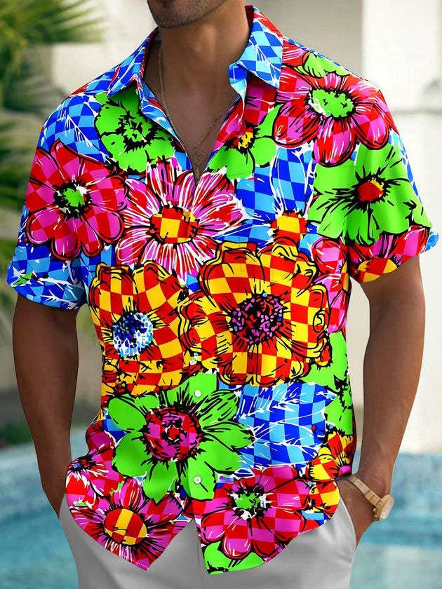 Hawaiian Floral Men's Pocket Short Sleeve Shirts