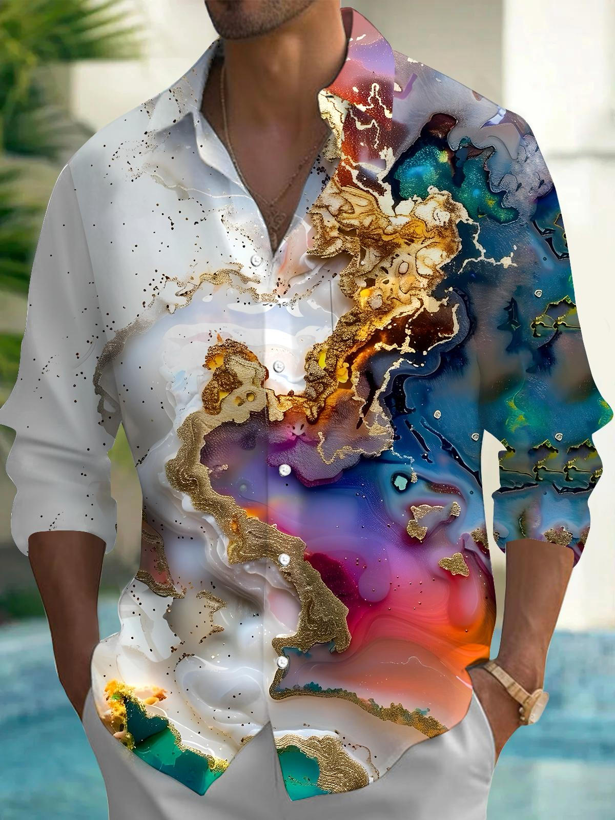 Abstract Men's Pocket Long Sleeve Shirts