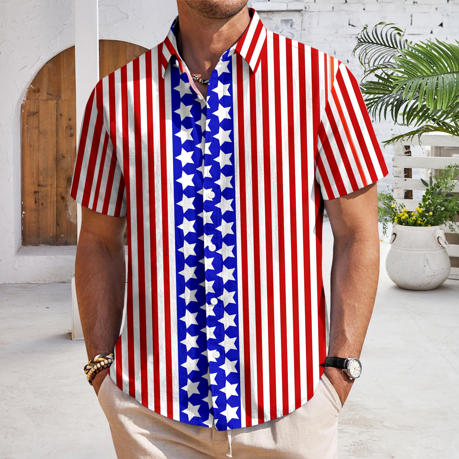 Patriotic Button Down Shirts for Men US Flag Short Sleeve Stars and Stripes Shirts Fashion Tops for Travel noble