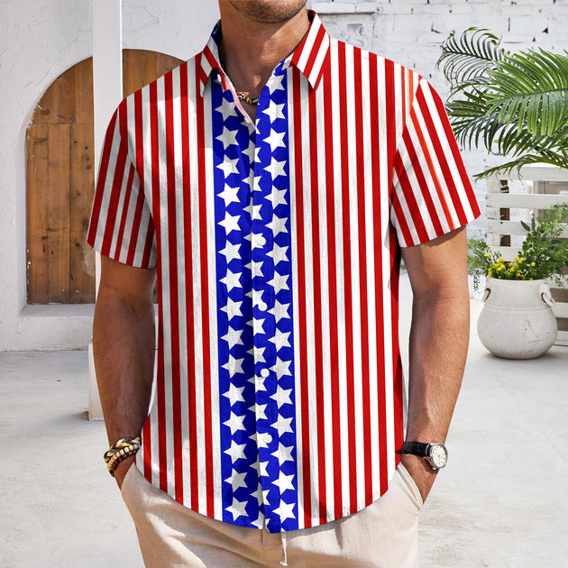 Patriotic Button Down Shirts for Men US Flag Short Sleeve Stars and Stripes Shirts Fashion Tops for Travel noble