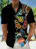 Butterfly Print Men's Pocket Short Sleeve Shirts