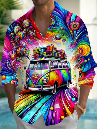 Men's Car Art Print Long Sleeve Shirt Front View