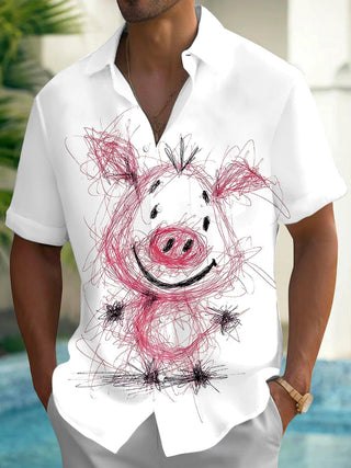 Funny Pig Men's Pocket Short Sleeve Shirts