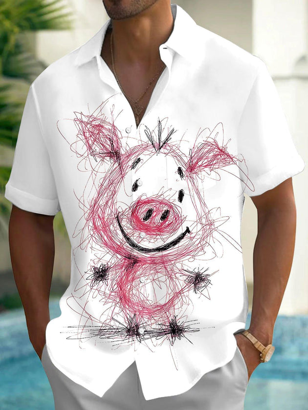 Funny Pig Men's Pocket Short Sleeve Shirts