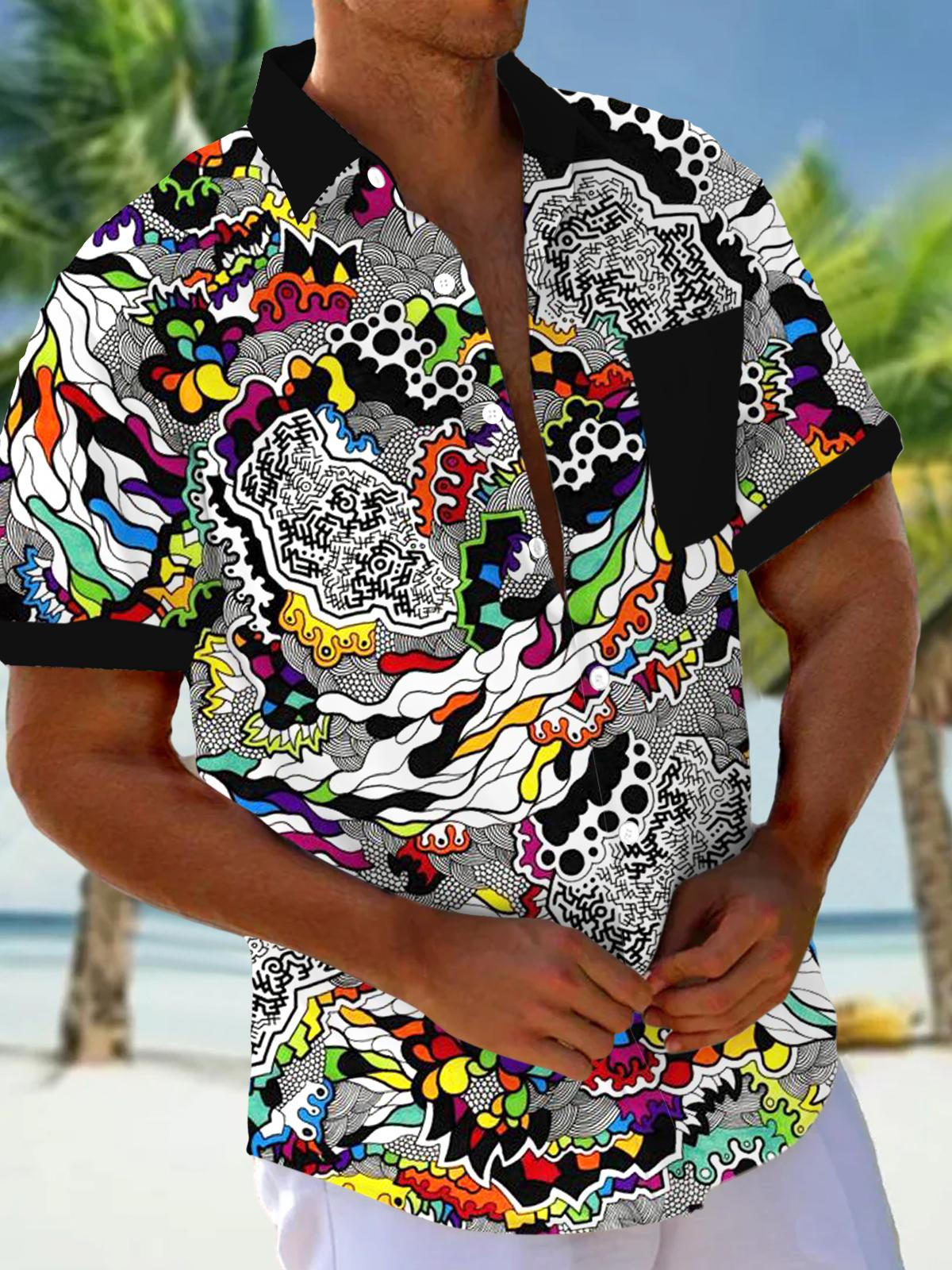 Geometric Art Print Men's Pocket Short Sleeve Shirts