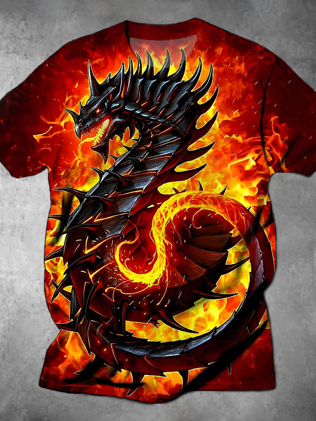 Dragon Round Neck Short Sleeve Men's T-shirt