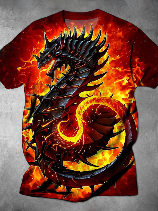 Men's dragon print short sleeve graphic t-shirt front view