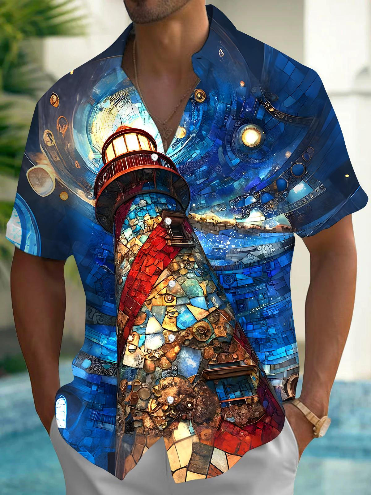 Hawaiian Lighthouse Men's Pocket Short Sleeve Shirts