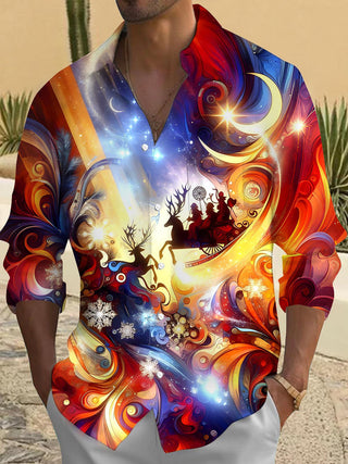 Men's tie dye abstract print pocket long sleeve shirt front view Christmas holiday party