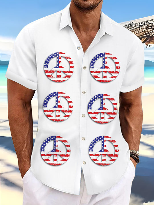 Men's American flag print short sleeve shirt front view for Independence Day