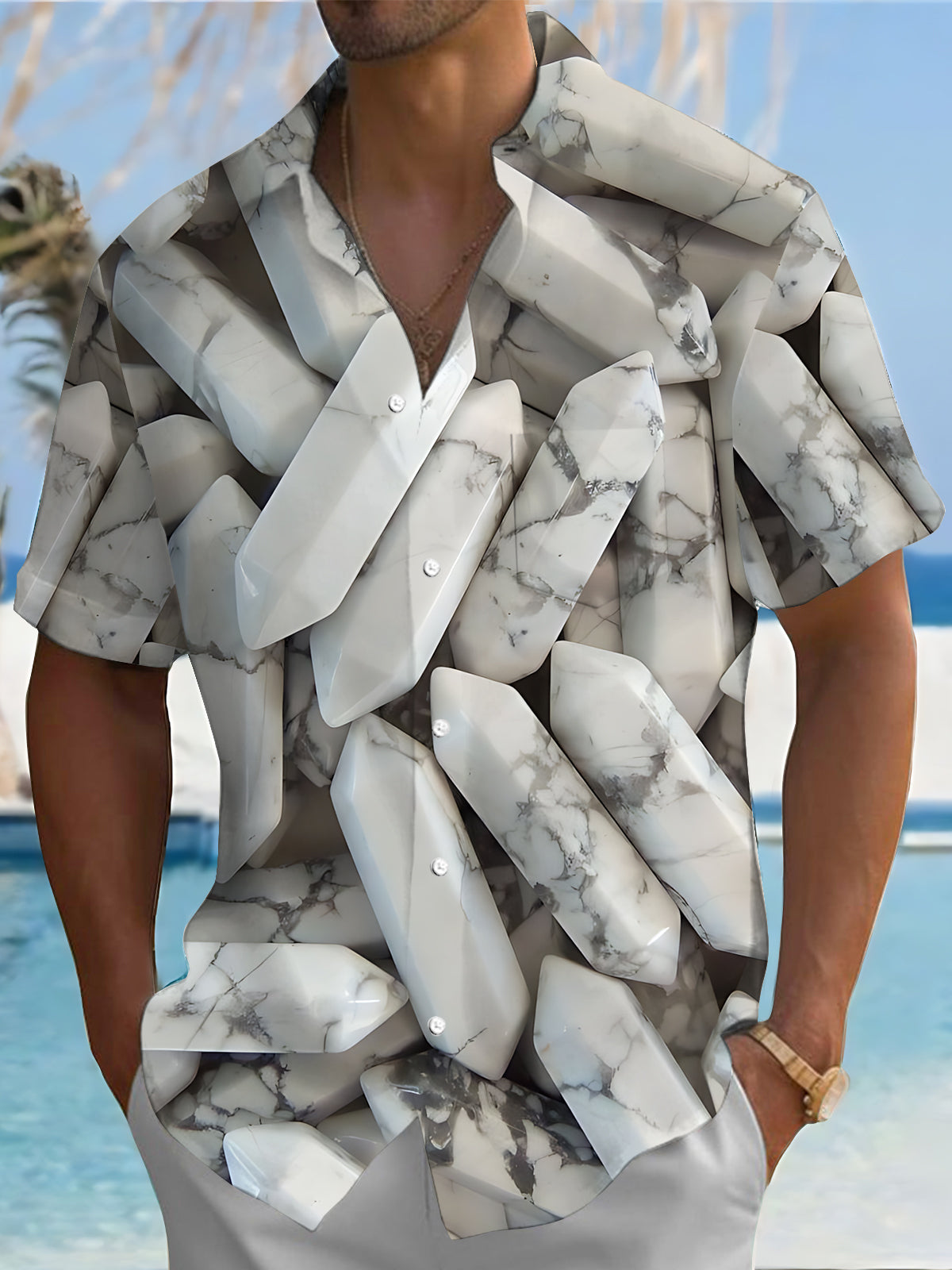 Crystal Print Men's Pocket Short Sleeve Shirts