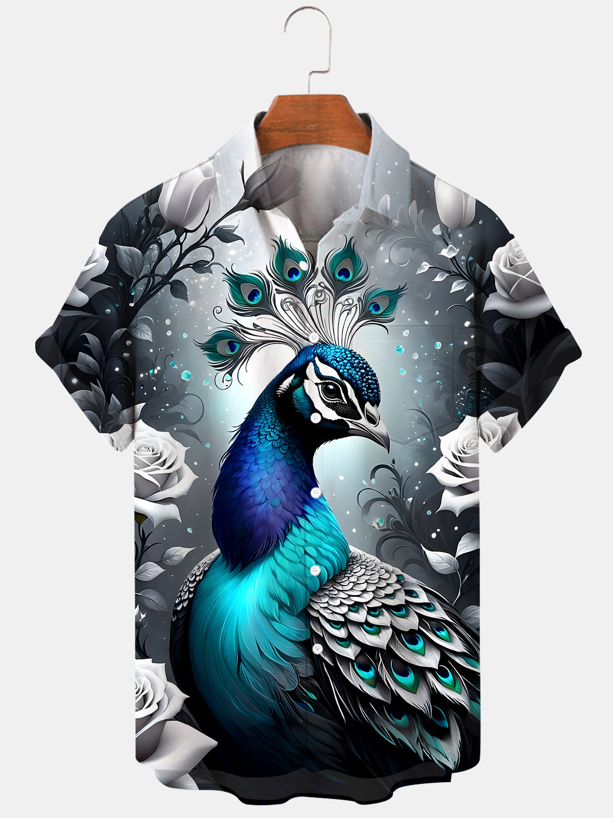 Peacock Floral Men's Pocket Short Sleeve Shirts