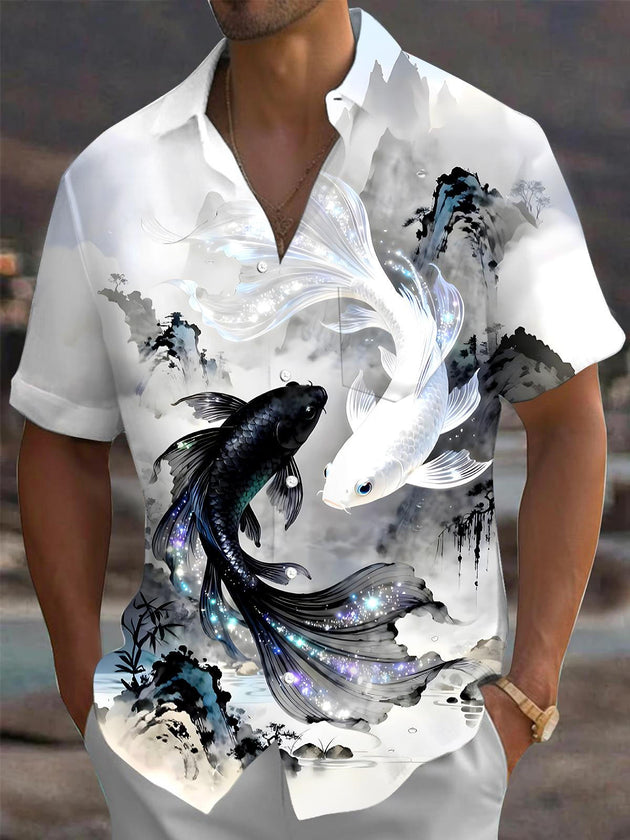 men's fish print shirt front view