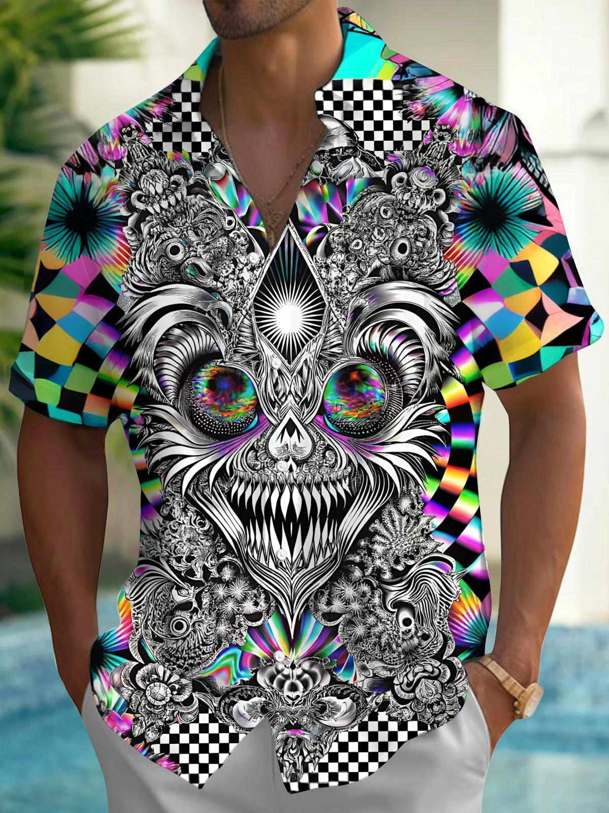 Abstract Art Print Men's Pocket Short Sleeve Shirts
