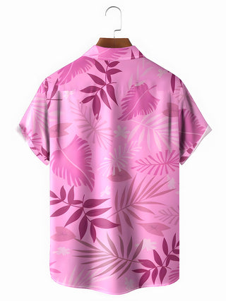 men's short sleeve pocket shirt back view leaf pattern