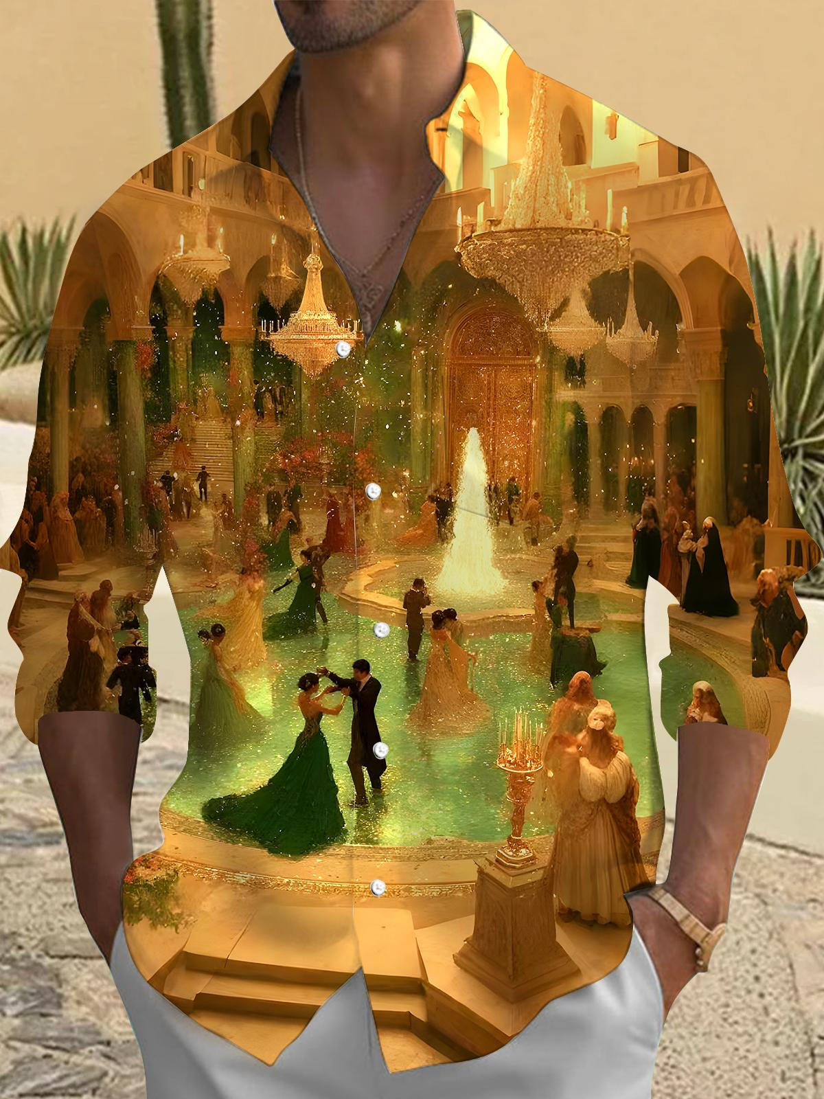 Vintage Dance Floor Men's Pocket Long Sleeve Shirts