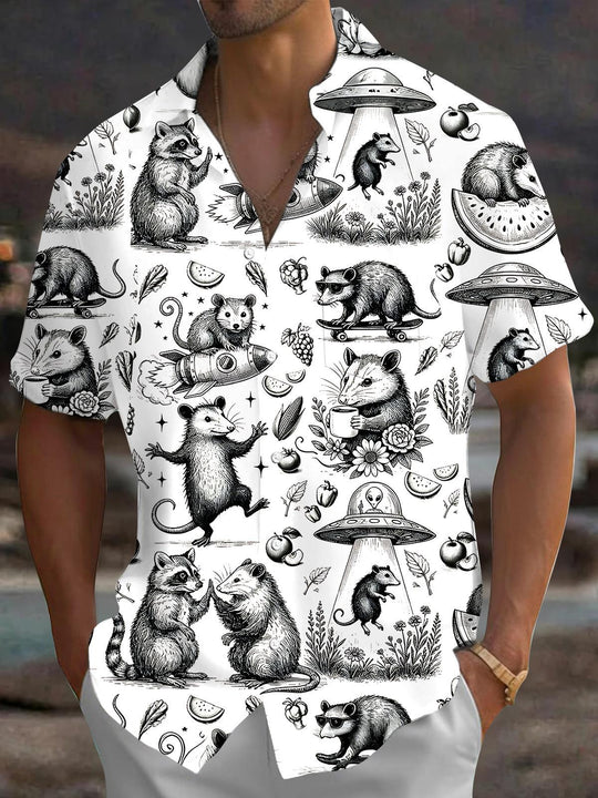 Vintage Raccoon Mouse Men's Pocket Short Sleeve Shirts