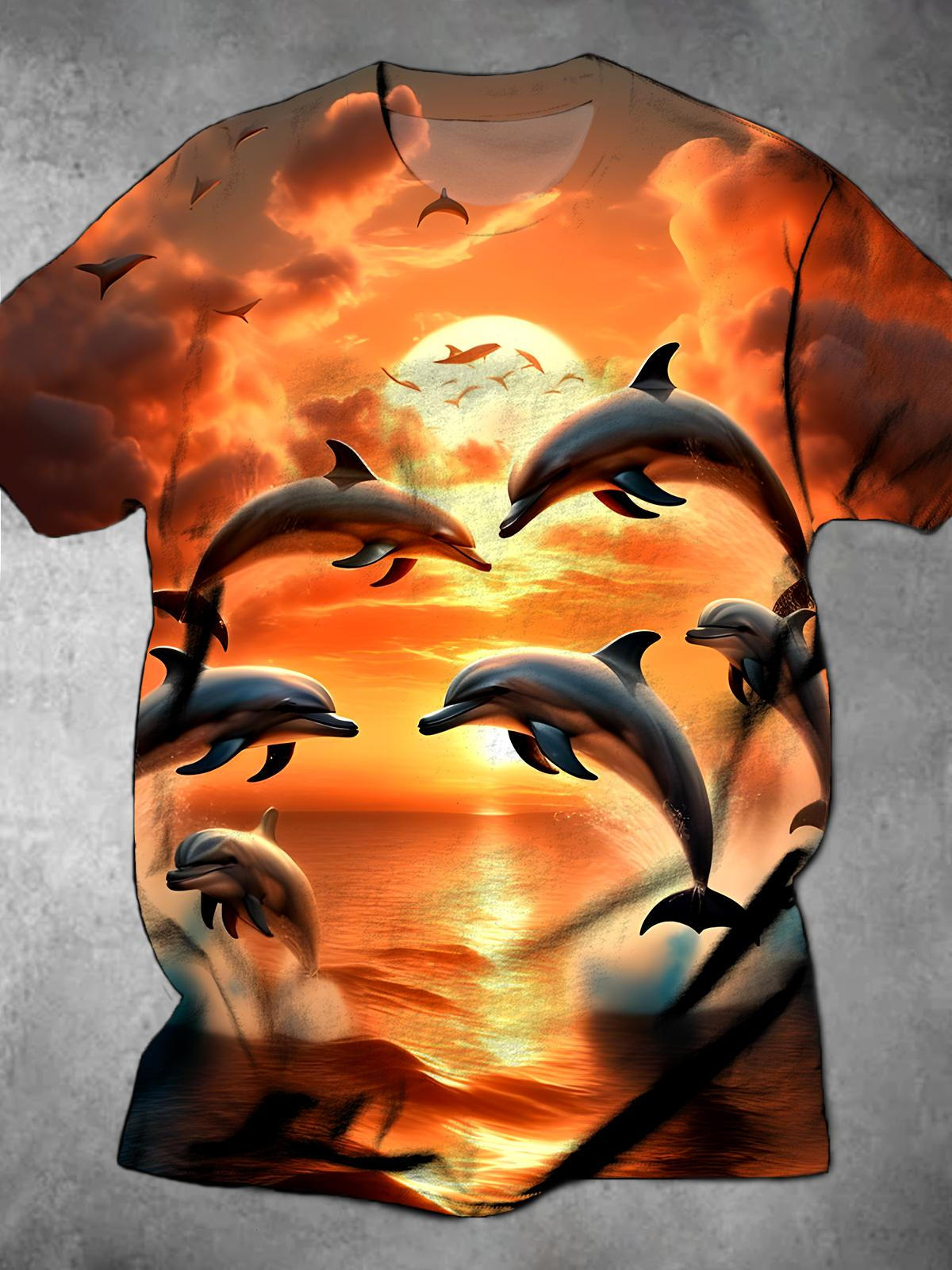 Dolphin Round Neck Short Sleeve Men's T-shirt