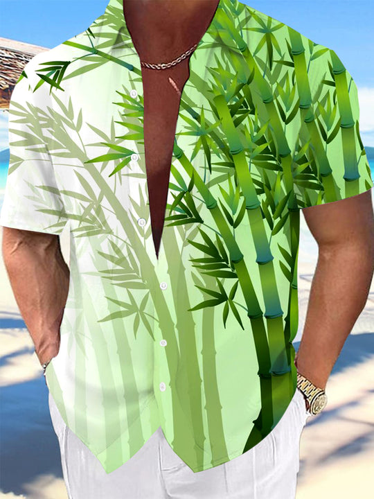 Men bamboo print pocket short sleeve shirt front view